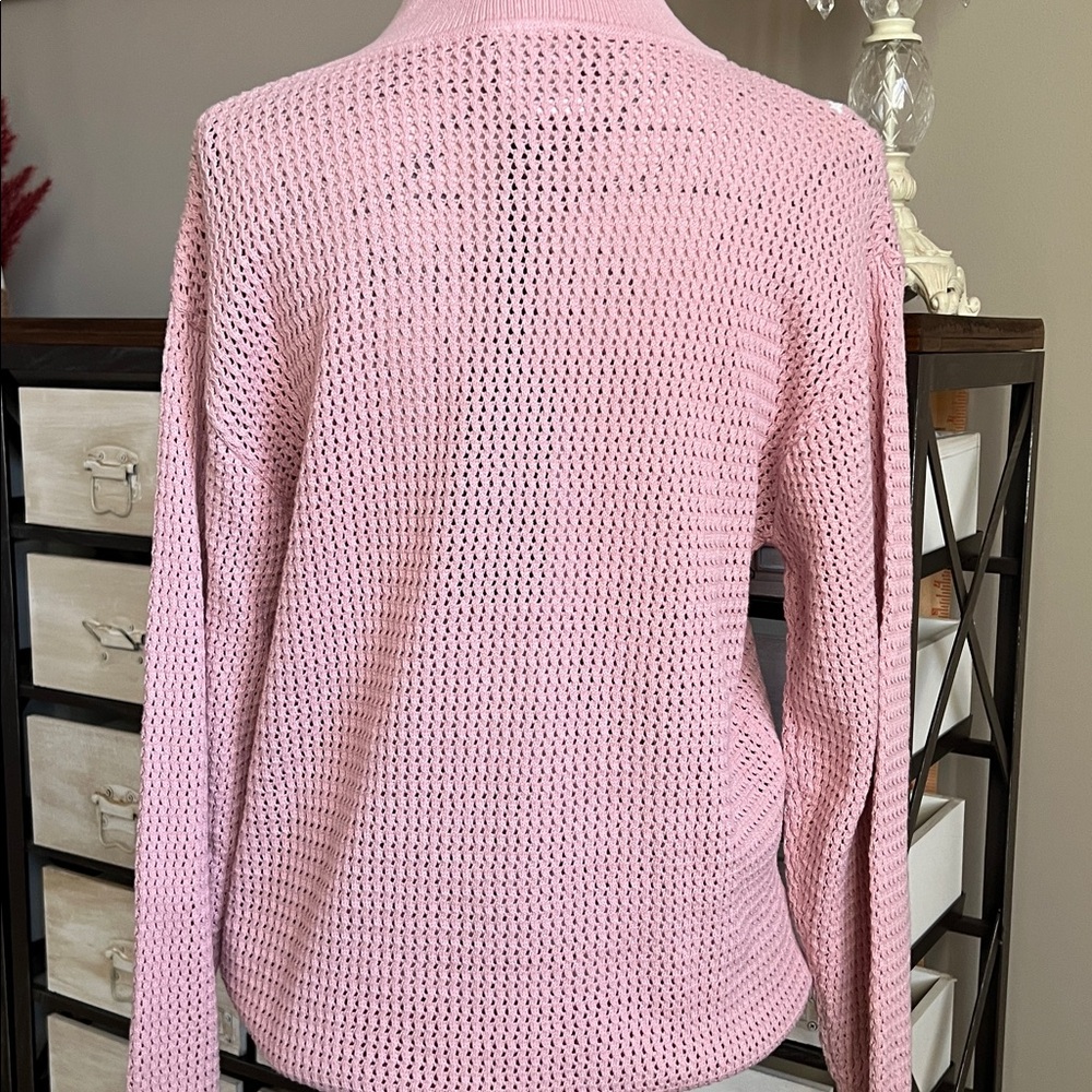 NEW Varley Pink & White Calva Zip Open Knit Sweater Sz M - Picture 4 of 12